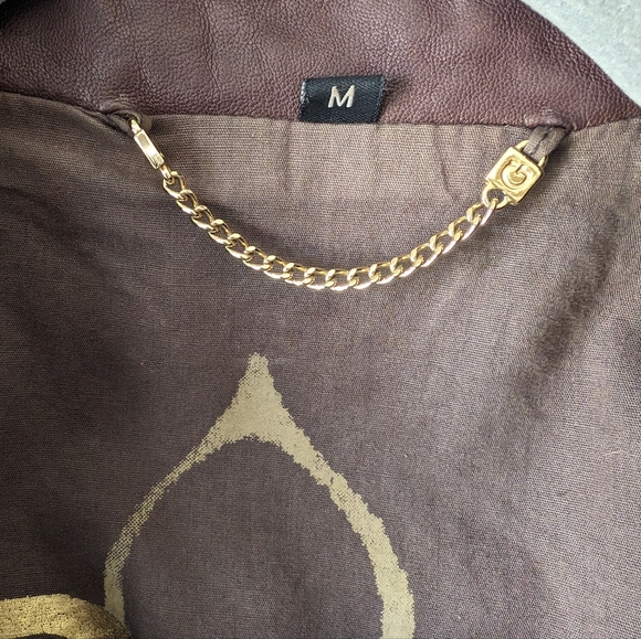 Motorcycle jacket. Chocolate brown, gold hardware, classic, Y2K, genuine leather - Picture 2 of 7